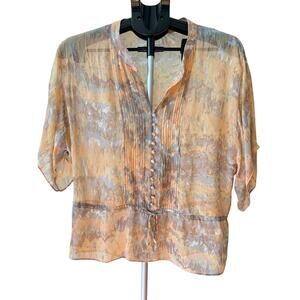 Banana Republic 100% Silk Abstract Earth Tone Pleated Blouse - M